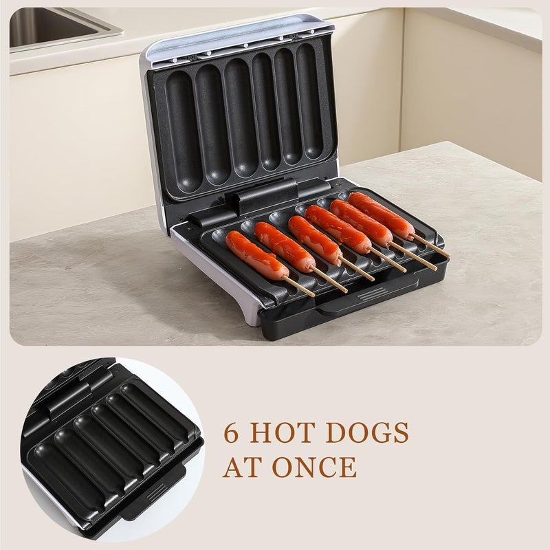 UVFAST Hot Dog Cooker, Hot Dog Machine with Non-stick Coating Plate, Hot Dog Maker Toaster Grills 5.5-Inch Sausage, Hot Dog Grill with Oil Drip Tray, Grill Up to 6 Hot Dogs, White - Image 4